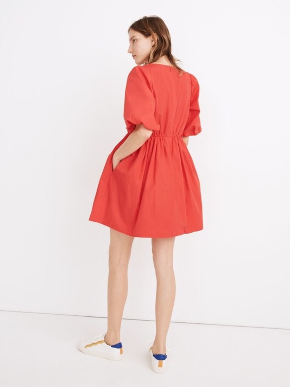 Madewell Poplin Crewneck Bubble-Sleeve Mini Dress in heirloom rose size 12 - Picture 2 of 10